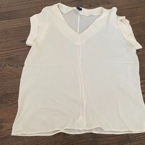 Theory White Silk Short-Roll Sleeve Ivory Blouse